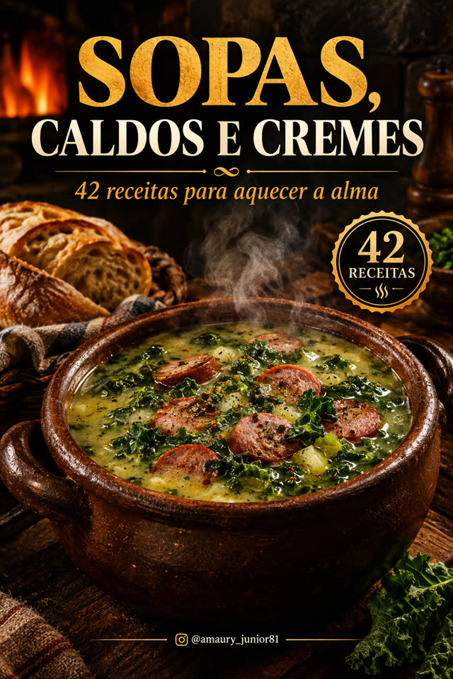 Capa do e-book Sopas, Caldos e Cremes, por Amaury Junior