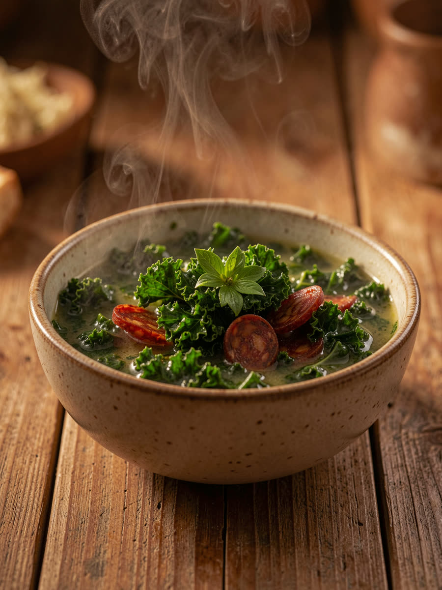 Caldo verde cremoso com calabresa